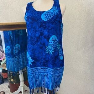 Beach Cabana blue/light blue beaded swim coverup, Sz. M